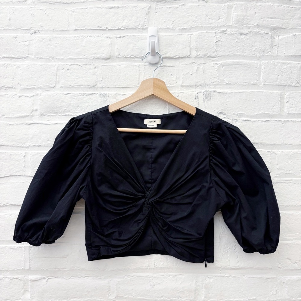 Jason Wu || Twist Knot Front Top Crop Blouse Black Small